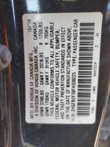 2HGFB2F58FH508225 - 2015 HONDA CIVIC LX BLACK photo 12