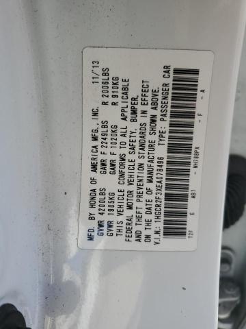 1HGCR2F3XEA078496 - 2014 HONDA ACCORD LX WHITE photo 12