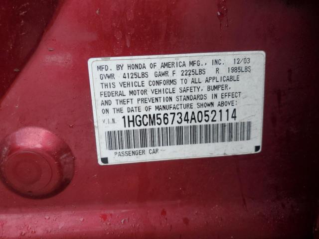 1HGCM56734A052114 - 2004 HONDA ACCORD EX MAROON photo 12