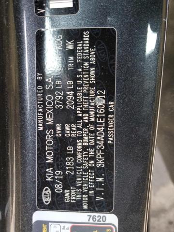 3KPF34AD4LE160212 - 2020 KIA FORTE GT LINE CHARCOAL photo 12