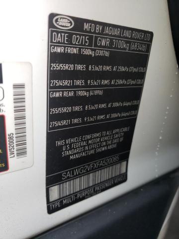SALWG2VFXFA520085 - 2015 LAND ROVER RANGE ROVE SE WHITE photo 14