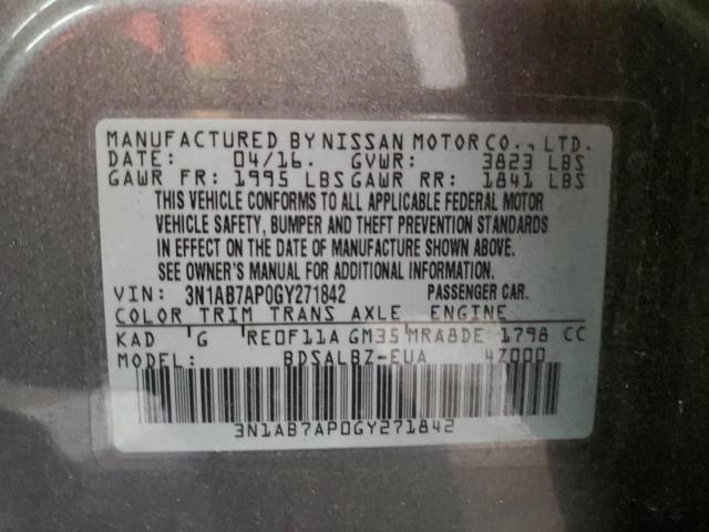 3N1AB7AP0GY271842 - 2016 NISSAN SENTRA S GRAY photo 12