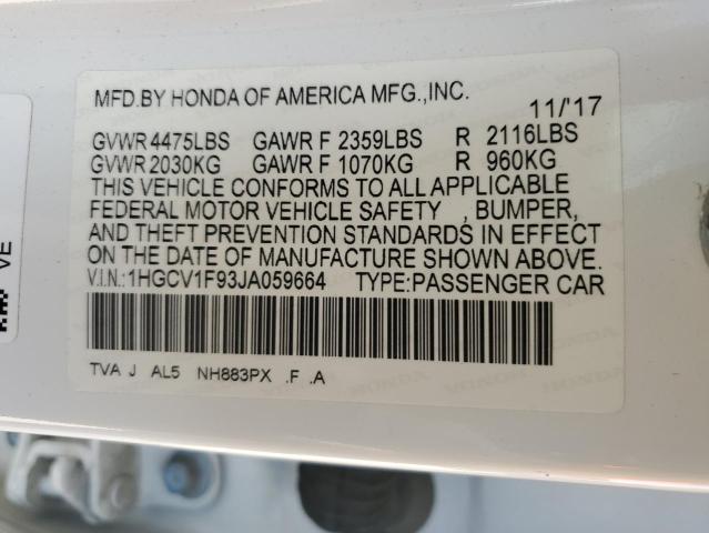 1HGCV1F93JA059664 - 2018 HONDA ACCORD TOURING WHITE photo 13