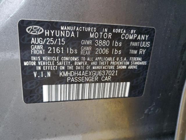 KMHDH4AEXGU637021 - 2016 HYUNDAI ELANTRA SE GRAY photo 12