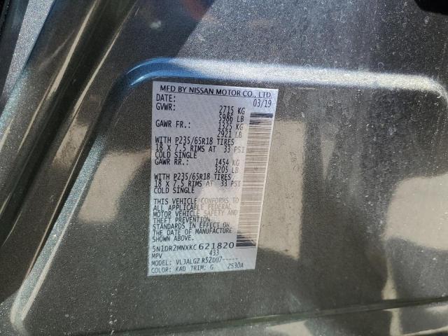 5N1DR2MNXKC621820 - 2019 NISSAN PATHFINDER S 灰色 照片 12