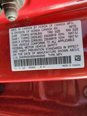 2HKRW2H95NH663949 - 2022 HONDA CR-V TOURI RED photo 13