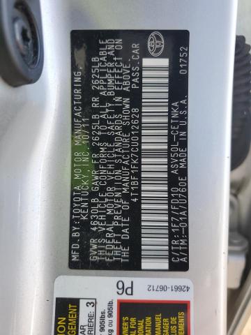4T1BF1FK7CU012628 - 2012 TOYOTA CAMRY BASE SILVER photo 13