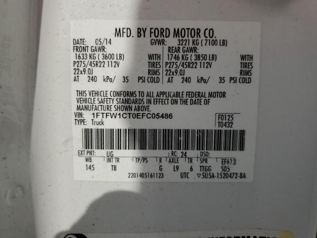 1FTFW1CT0EFC05486 - 2014 FORD F150 SUPERCREW WHITE photo 13