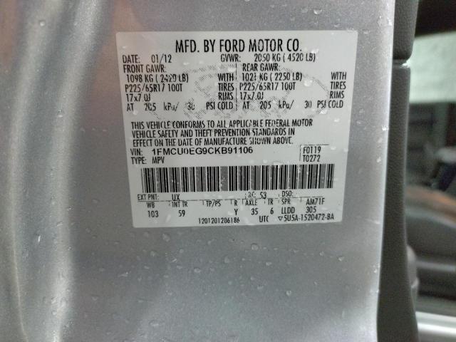 1FMCU0EG9CKB91106 - 2012 FORD ESCAPE LIMITED SILVER photo 13