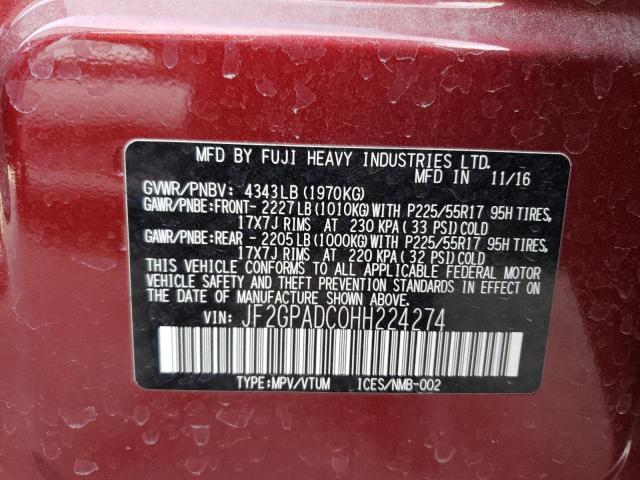 JF2GPADC0HH224274 - 2017 SUBARU CROSSTREK PREMIUM 勃艮第红 照片 14