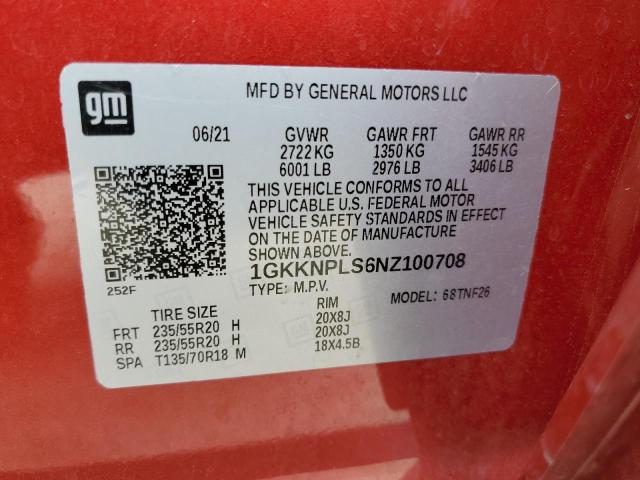 1GKKNPLS6NZ100708 - 2022 GMC ACADIA DEN RED photo 14