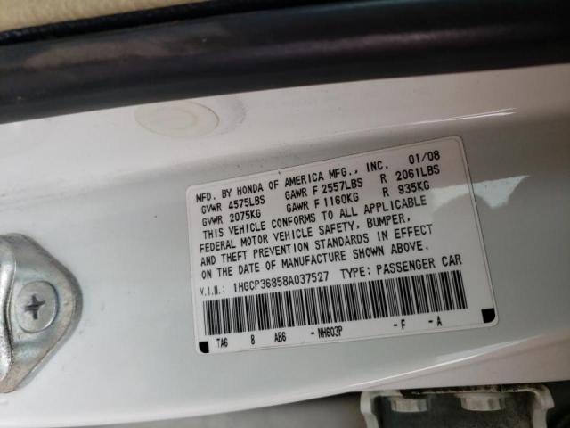 1HGCP36858A037527 - 2008 HONDA ACCORD EXL WHITE photo 12