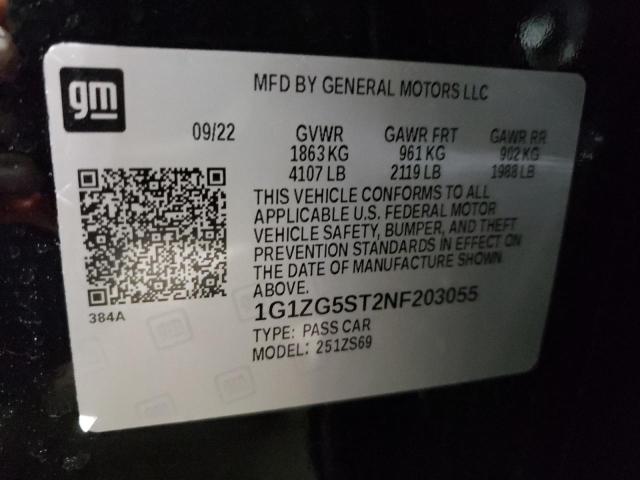 1G1ZG5ST2NF203055 - 2022 CHEVROLET MALIBU RS BLACK photo 12