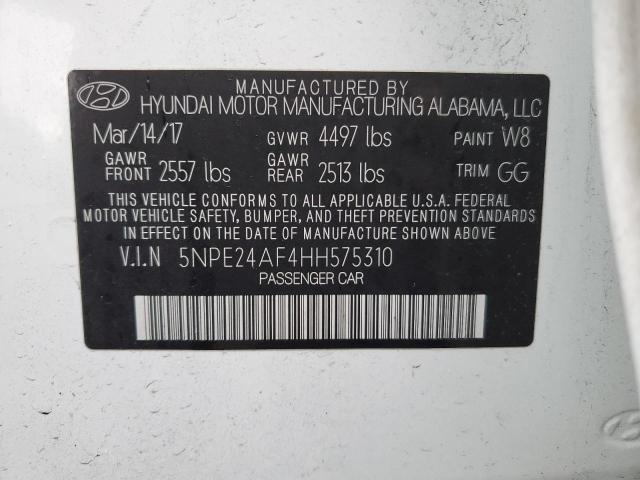 5NPE24AF4HH575310 - 2017 HYUNDAI SONATA SE WHITE photo 12