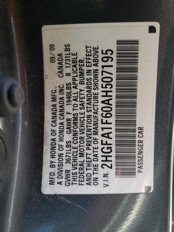 2HGFA1F60AH507195 - 2010 HONDA CIVIC LX-S CHARCOAL photo 12