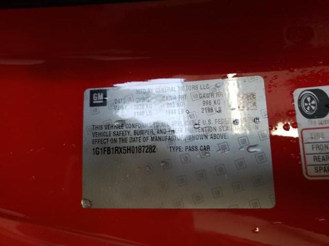 1G1FB1RX5H0187282 - 2017 CHEVROLET CAMARO LT RED photo 10