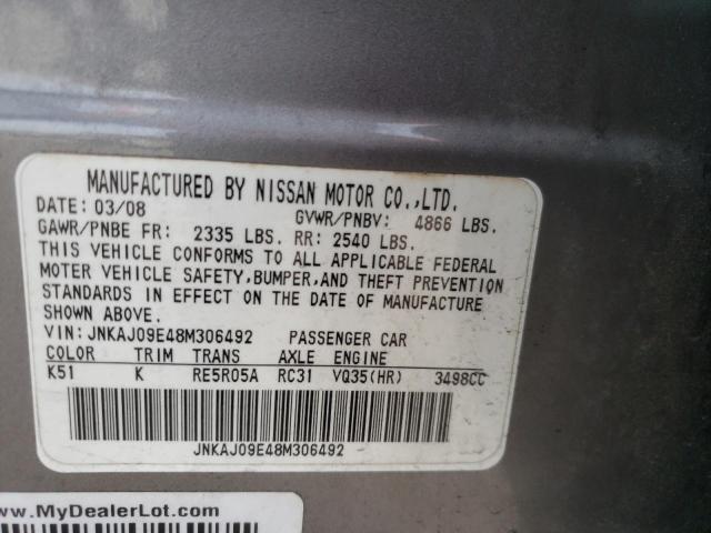 JNKAJ09E48M306492 - 2008 INFINITI EX35 BASE თაფლისფერი ფოტო 12