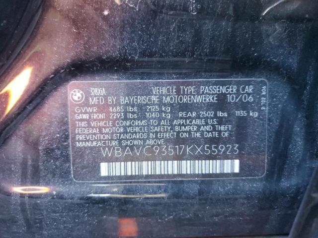 WBAVC93517KX55923 - 2007 BMW 3 SERIES XI BLACK photo 12