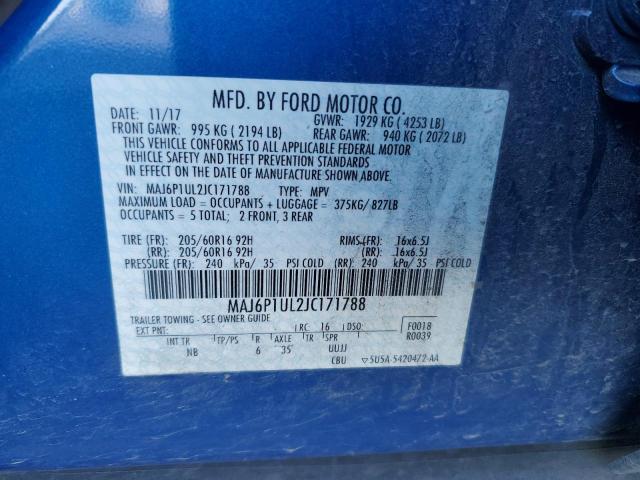 MAJ6P1UL2JC171788 - 2018 FORD ECOSPORT SE BLUE photo 13