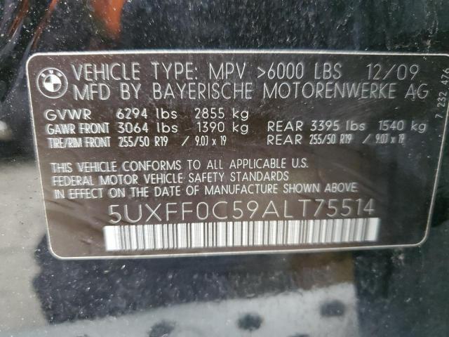 5UXFF0C59ALT75514 - 2010 BMW X5 XDRIVE35D BLACK photo 14