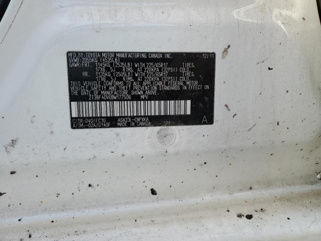 2T3BF4DV0BW177506 - 2011 TOYOTA RAV4 WHITE photo 12