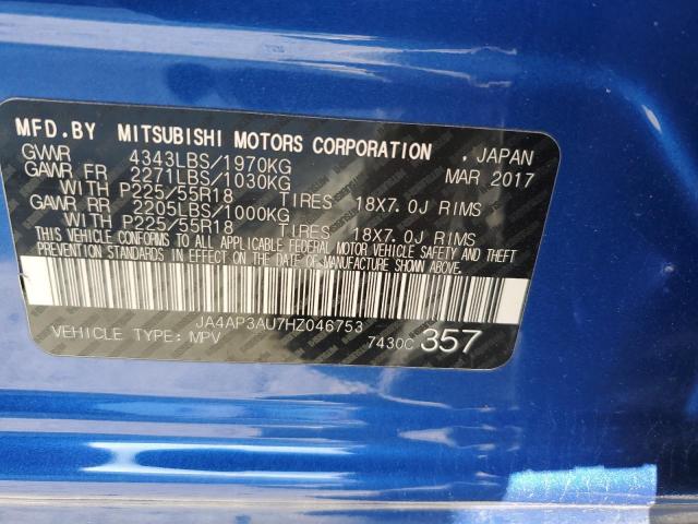 JA4AP3AU7HZ046753 - 2017 MITSUBISHI OUTLANDER ES BLUE photo 13