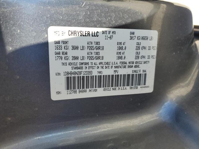 1D8HB48N28F123393 - 2008 DODGE DURANGO SLT GRAY photo 13