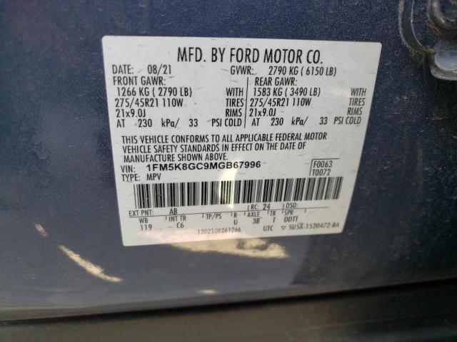 1FM5K8GC9MGB67996 - 2021 FORD EXPLORER ST BLUE photo 14