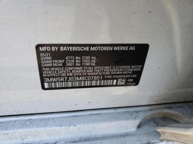 3MW5R7J03M8C07851 - 2021 BMW 330XI 白色 照片 12