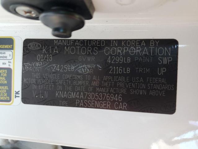 KNAGM4A73D5376946 - 2013 KIA OPTIMA LX WHITE photo 12