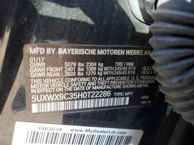 5UXWX9C35H0T22286 - 2017 BMW X3 XDRIVE28I BLACK photo 12