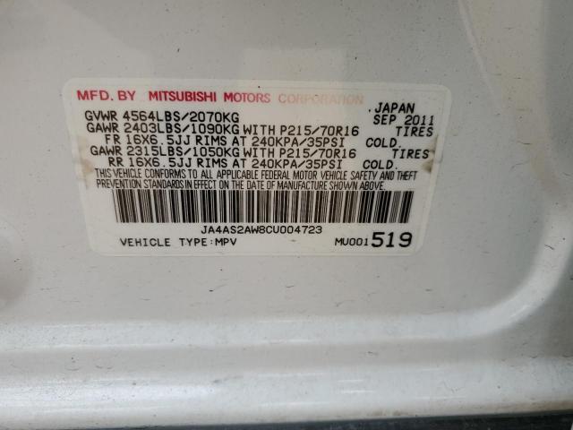 JA4AS2AW8CU004723 - 2012 MITSUBISHI OUTLANDER ES WHITE photo 14