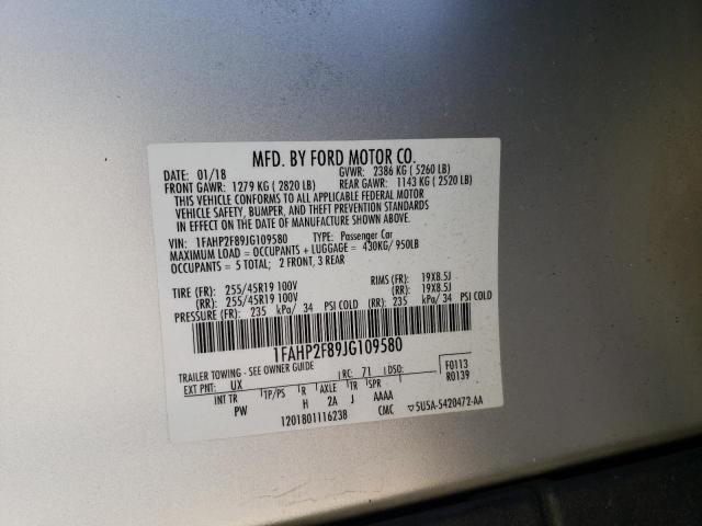 1FAHP2F89JG109580 - 2018 FORD TAURUS LIMITED SILVER photo 13