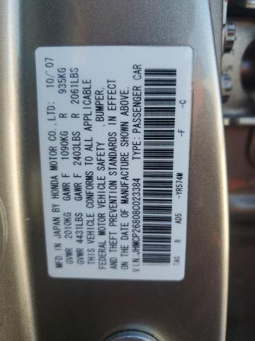 JHMCP26808C023384 - 2008 HONDA ACCORD EXL GOLD photo 12