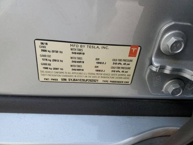 5YJSA1E28JF262521 - 2018 TESLA MODEL S SILVER photo 12