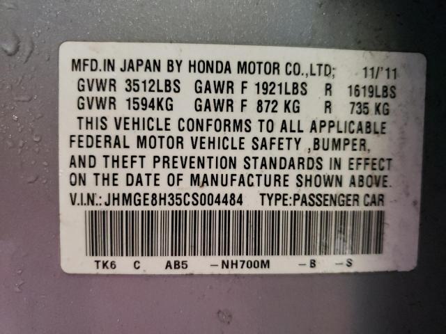 JHMGE8H35CS004484 - 2012 HONDA FIT SILVER photo 12