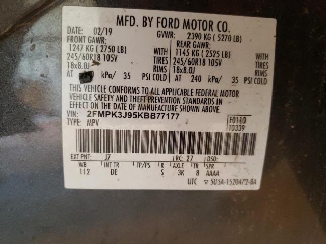 2FMPK3J95KBB77177 - 2019 FORD EDGE SEL GRAY photo 14