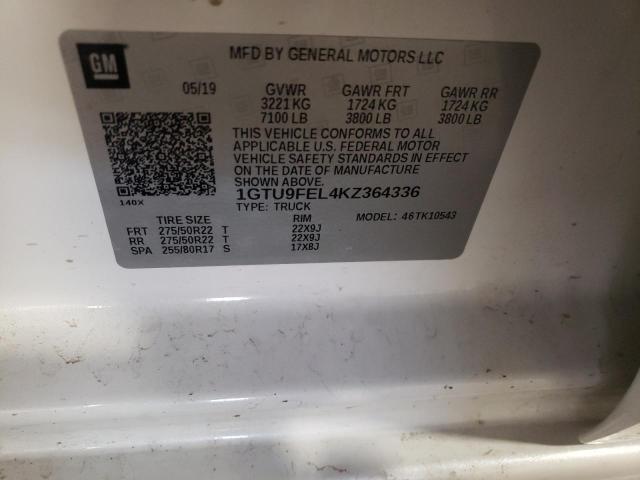 1GTU9FEL4KZ364336 - 2019 GMC SIERRA K1500 DENALI WHITE photo 12