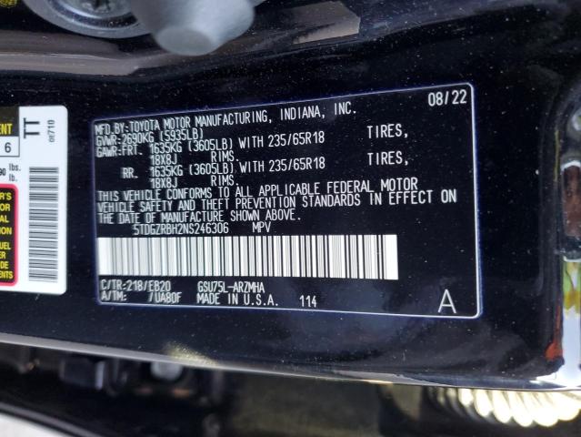 5TDGZRBH2NS246306 - 2022 TOYOTA HIGHLANDER XLE BLACK photo 13