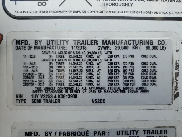 1UYVS2534K3813908 - 2019 UTILITY TRAILER WHITE photo 10