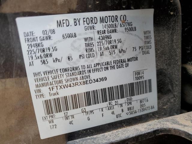 1FTXW43RX8ED34369 - 2008 FORD F450 SUPER DUTY TAN photo 12