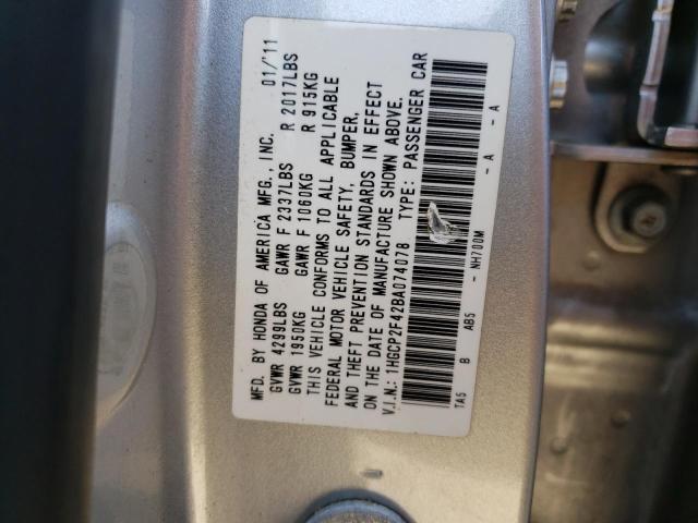 1HGCP2F42BA074078 - 2011 HONDA ACCORD LXP SILVER photo 13