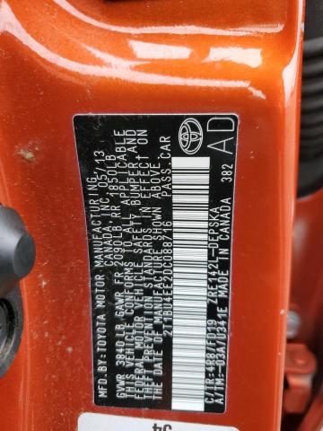 2T1BU4EE2DC088716 - 2013 TOYOTA COROLLA BASE ORANGE photo 12