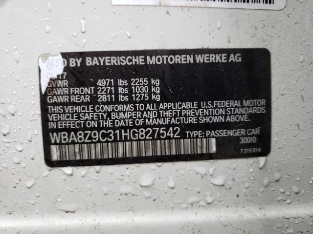 WBA8Z9C31HG827542 - 2017 BMW 330 XIGT WHITE photo 13
