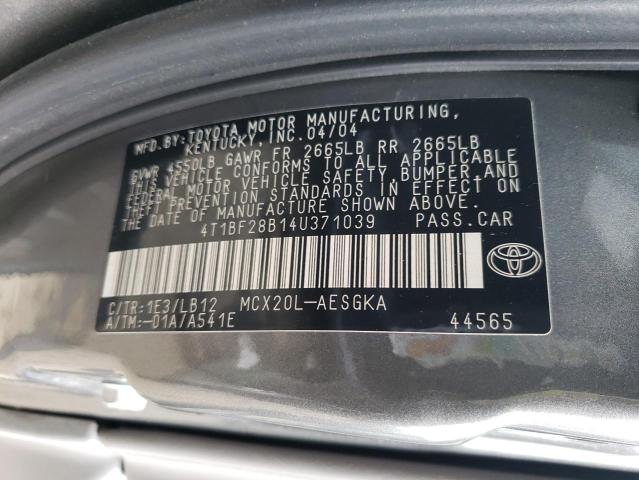 4T1BF28B14U371039 - 2004 TOYOTA AVALON XL GRAY photo 12