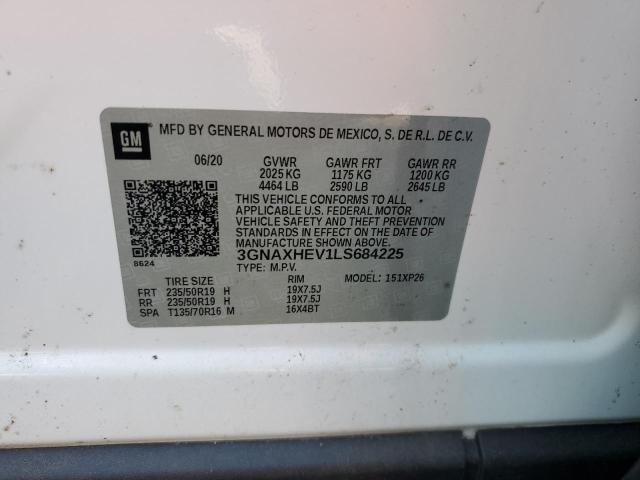 3GNAXHEV1LS684225 - 2020 CHEVROLET EQUINOX LS WHITE photo 12