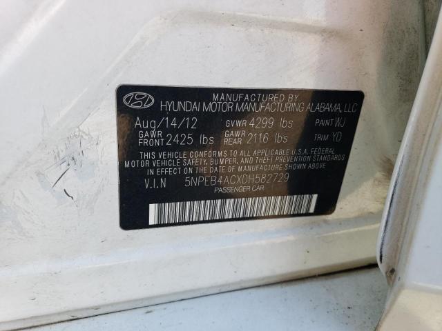 5NPEB4ACXDH582729 - 2013 HYUNDAI SONATA GLS WHITE photo 12