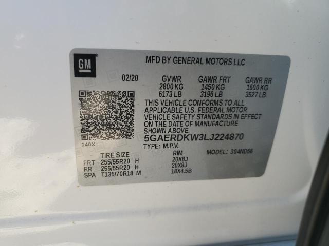5GAERDKW3LJ224870 - 2020 BUICK ENCLAVE AVENIR 白色 照片 14