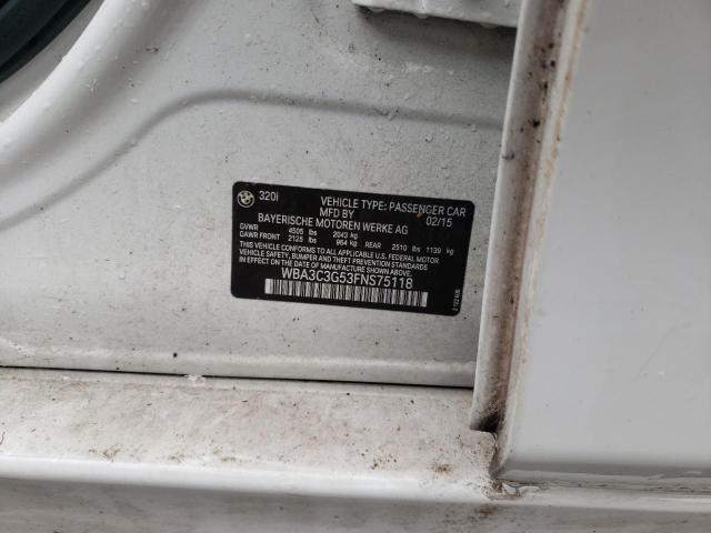 WBA3C3G53FNS75118 - 2015 BMW 320 I XDRIVE WHITE photo 12