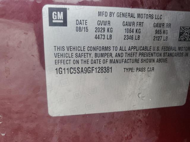 1G11C5SA9GF128381 - 2016 CHEVROLET MALIBU LIM LT 红色 照片 12